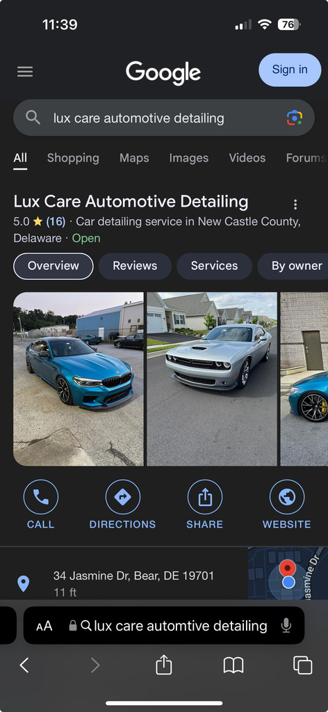 Lux Care Automotive Detailing's google my business page.